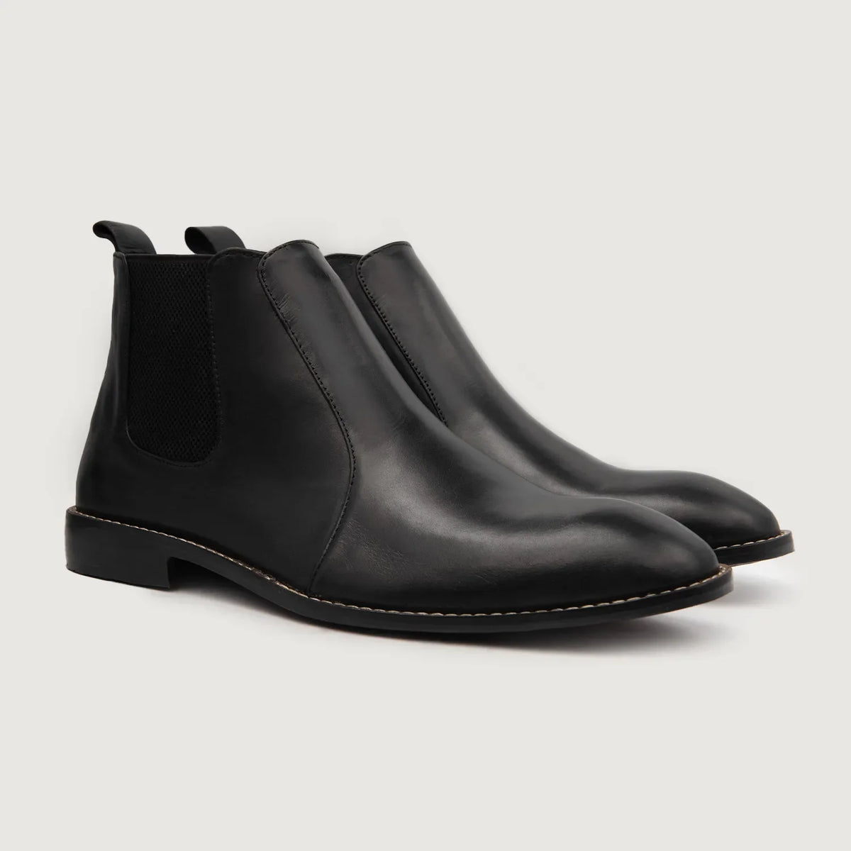 Clarkson Chelsea Black Leather Boots For Men in Black Full-Grain Leather - Lateral Side Profile View | Buy Online
