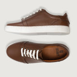 High-Traction Rubber Outsole & Lug Tread Pattern on Carter Runn Brown Leather Sneakers For Men