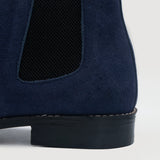 High-Traction Rubber Outsole & Lug Tread Pattern on Clarkson Chelsea Midnight Blue Suede Leather Boots For Men