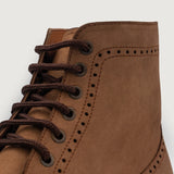 Close-Up Detail of Classic Collar & Heavy-Duty Zipper Hardware on Duster Brogues Derby Brown Nubuck Leather Boots For Men