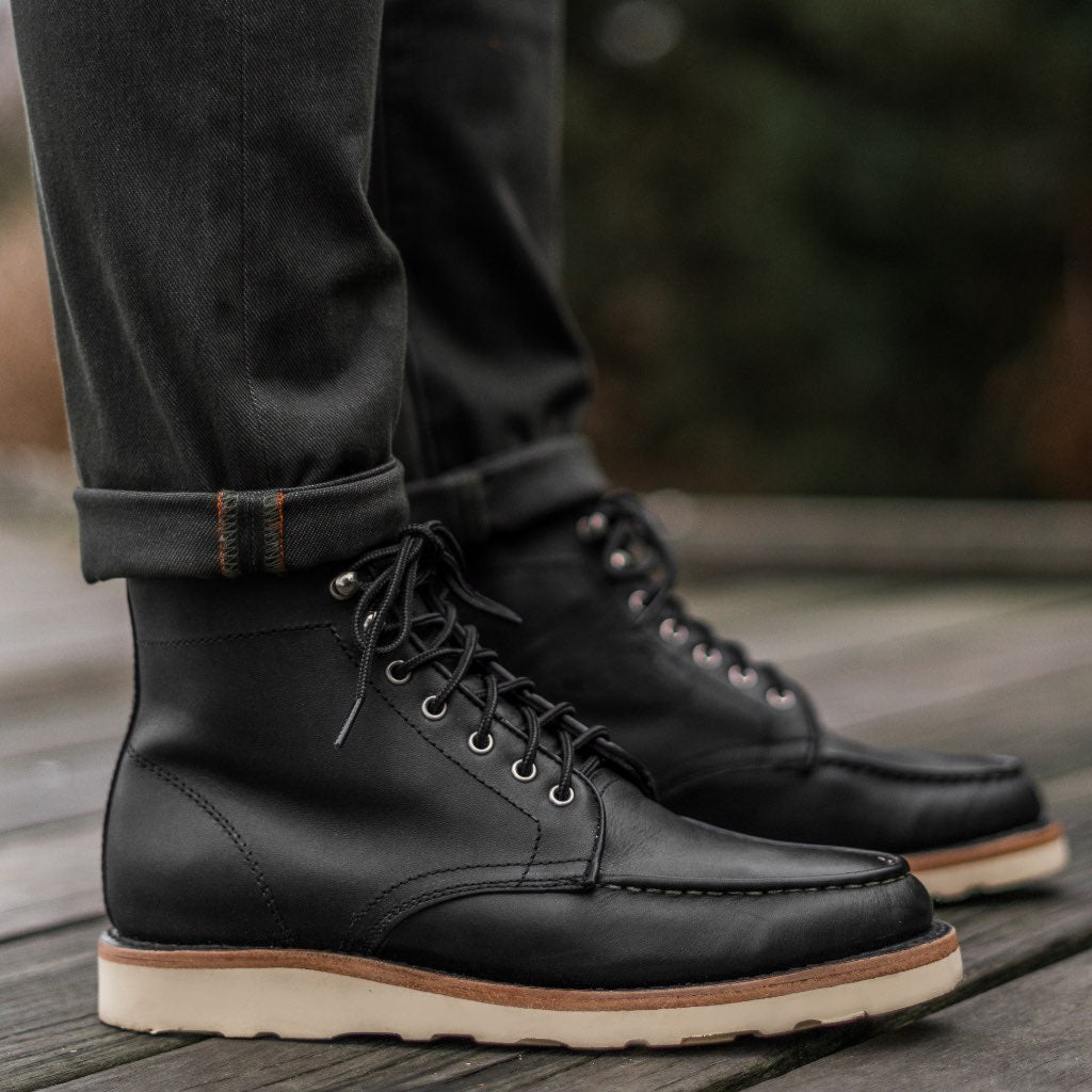 High-Traction Rubber Outsole & Lug Tread Pattern on Diplomat Black Matte Leather Boots
