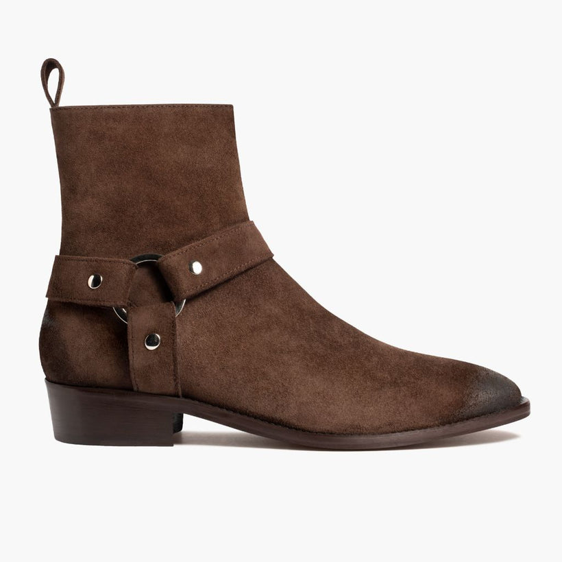 Harness Dark Brown Suede Leather Boots