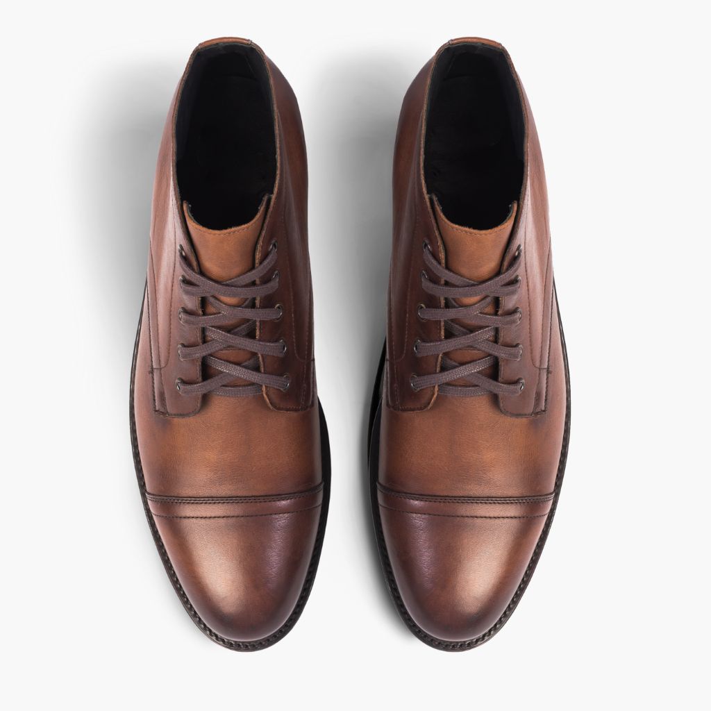 Cadet Walnut Leather Boots - Reinforced Heel Counter & Precision Double-Row Stitching Detail