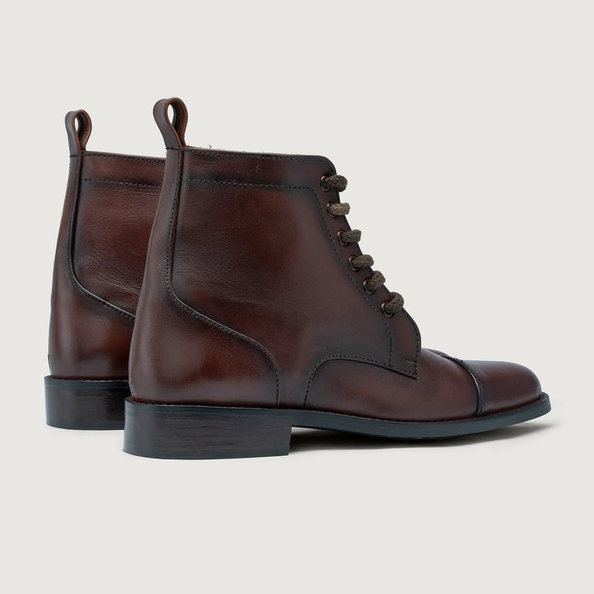 Knight Derby Burnished Brown Leather Boots StudGuard For Men - Reinforced Heel Counter & Precision Double-Row Stitching Detail