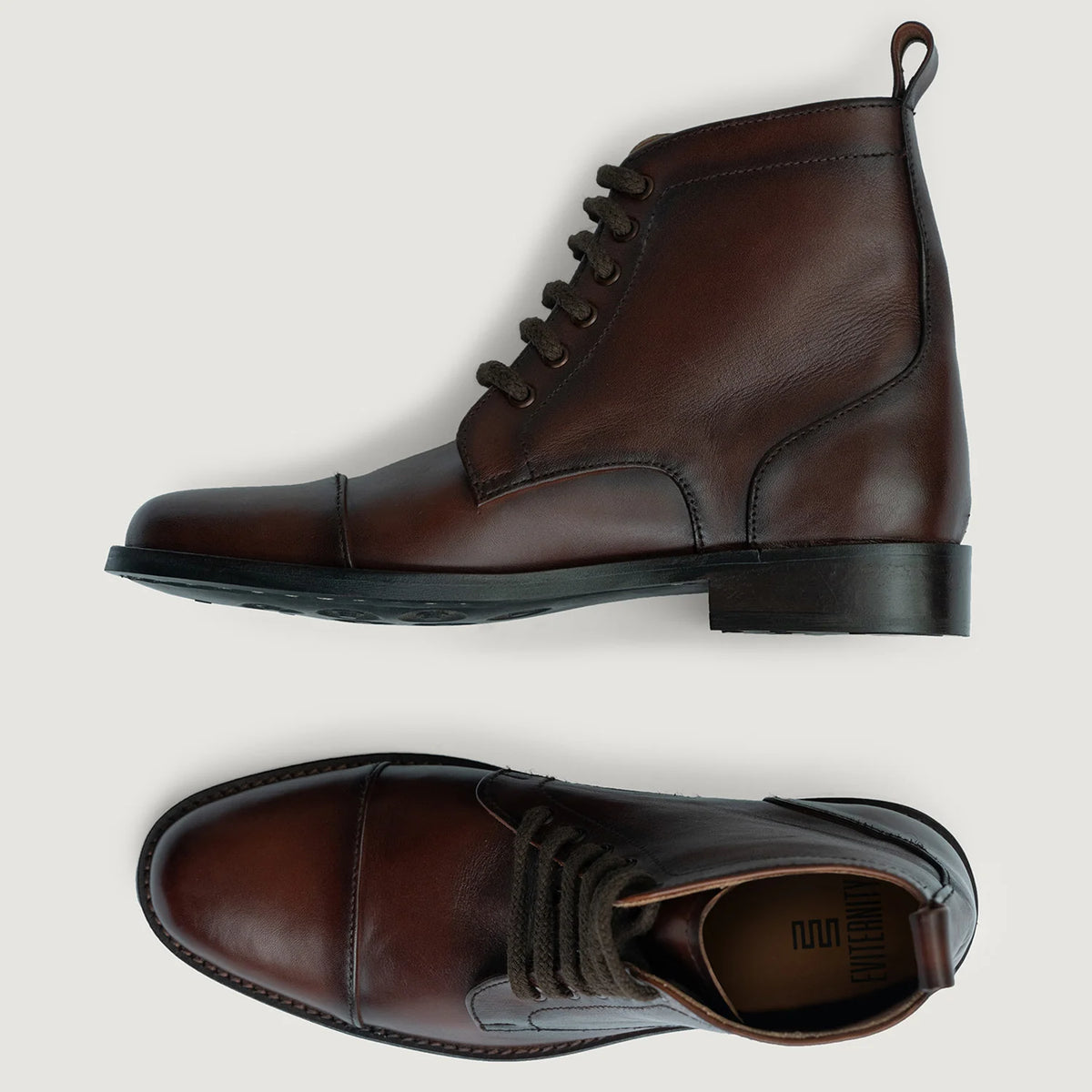 Burnished Brown Full-Grain leather Boots - Goodyear Welt Construction & Front Toe Box Detail