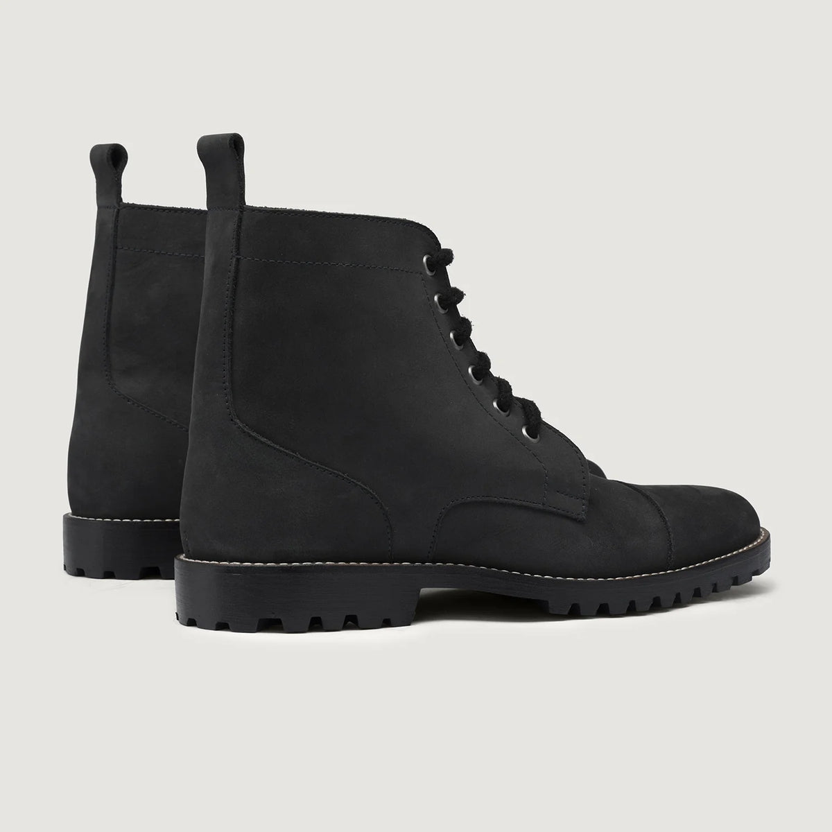 High-Traction Rubber Outsole & Lug Tread Pattern on Knight Derby Black Matte Nubuck Leather Boots - TerraGrip