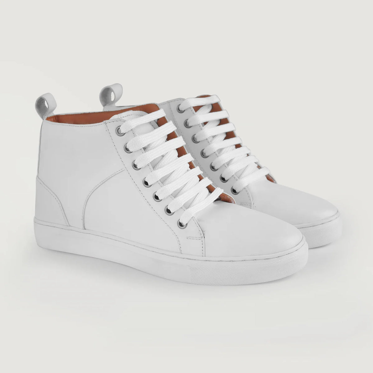 Marty High Top White Leather Sneakers in White Full-Grain Leather - Lateral Side Profile View | Buy Online