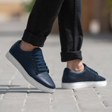 Midnight Blue Full-Grain leather Sneakers - Goodyear Welt Construction & Front Toe Box Detail