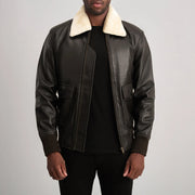 
Airin G-1 Brown & Cream Leather Bomber Jacket in Brown Sheepskin Leather - Front Profile View & Tailored Silhouette | Buy Online