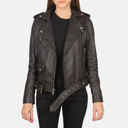 Women's Alison Brown Leather Biker Jacket in Brown Sheepskin Leather - Front Profile View &amp; Tailored Silhouette | Buy Online