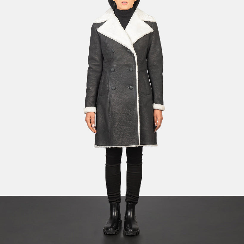 Amie Black Double-Breasted Shearling Coat