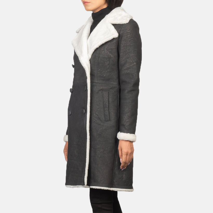 Amie Black Double-Breasted Shearling Coat