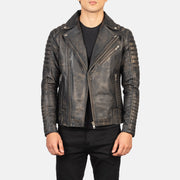 
Zipper & Hem Craftsmanship Construction Detail on Men's Armand Green Suede Biker Jacket
