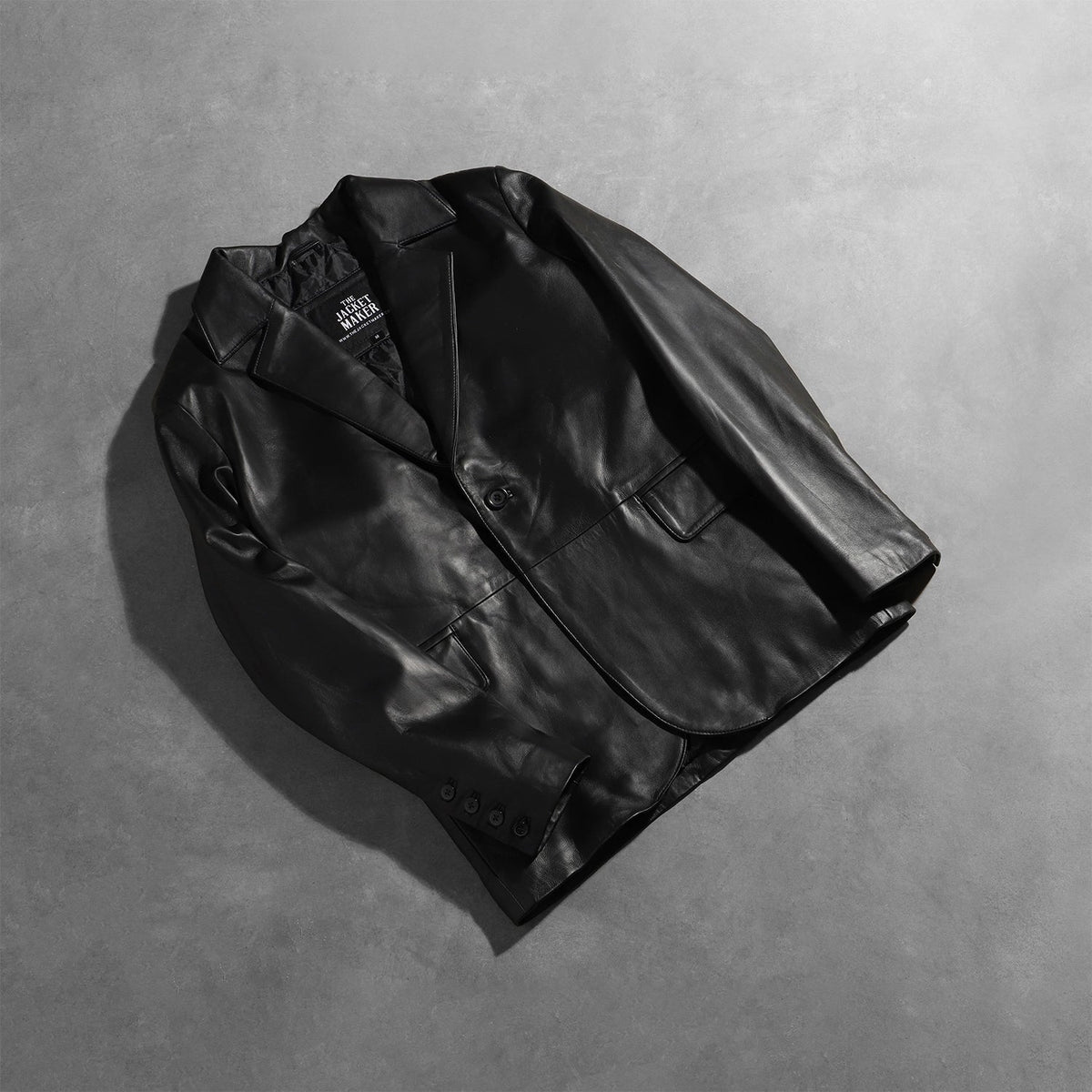 
Open Hem & Hem Craftsmanship Construction Detail on Men's Daron Black Leather Blazer