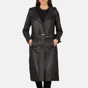 
Women's Fixon Hooded Brown Trench Coat in Brown Sheepskin Leather - Front Profile View & Tailored Silhouette | Buy Online