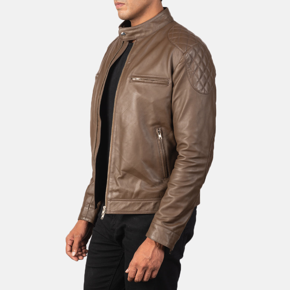 
Dark Brown Sheepskin Leather Biker Jacket - Back View Showing Tailored Shoulder Fit & Clean Hemline