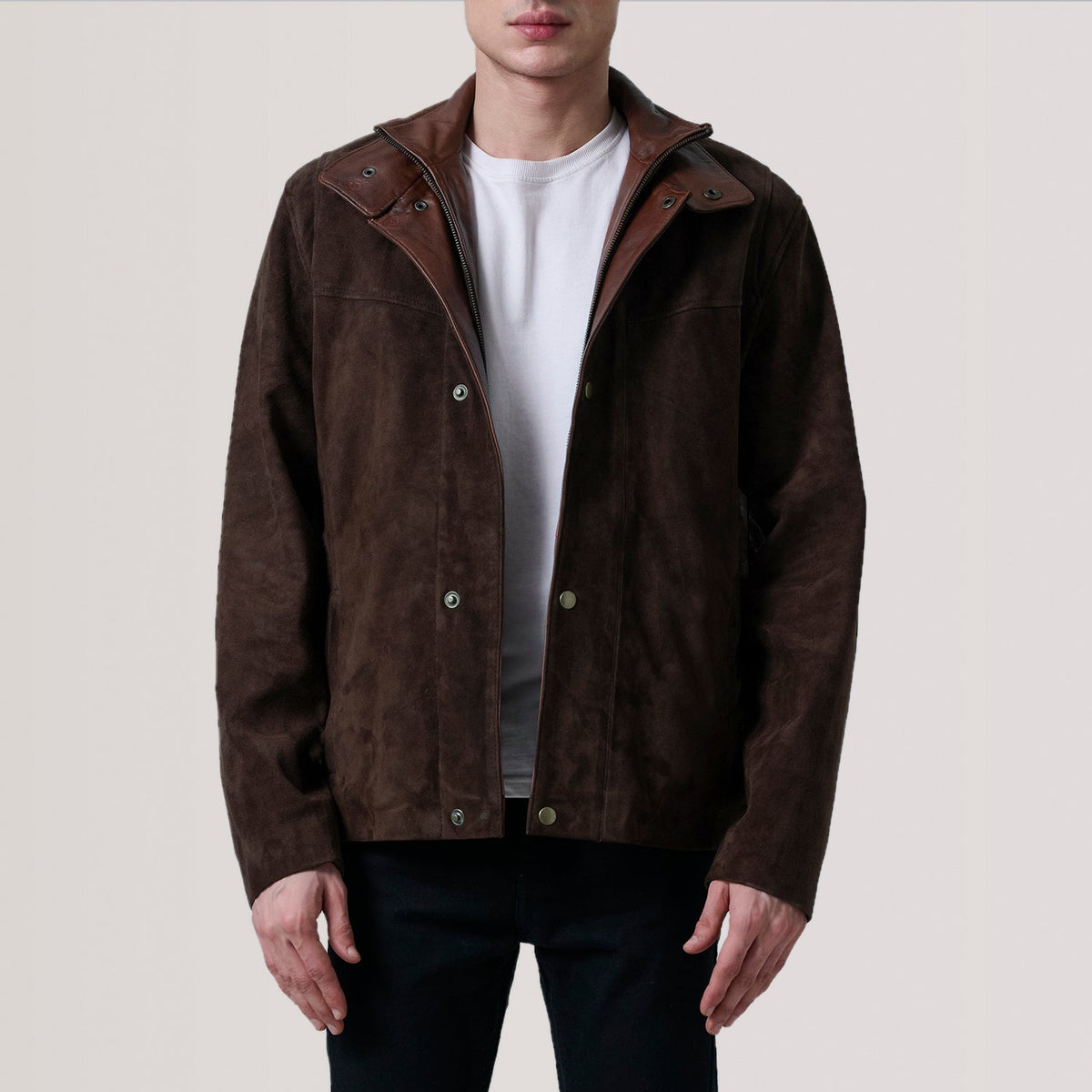 
Tailored Rib Cuffs & Hem Craftsmanship Construction Detail on Henrik Grey Suede Cafe Racer For Men