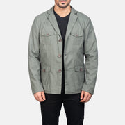 Kajetan Grey Safari Jacket in Grey Poly-Cotton - Front Profile View &amp; Tailored Silhouette | Buy Online