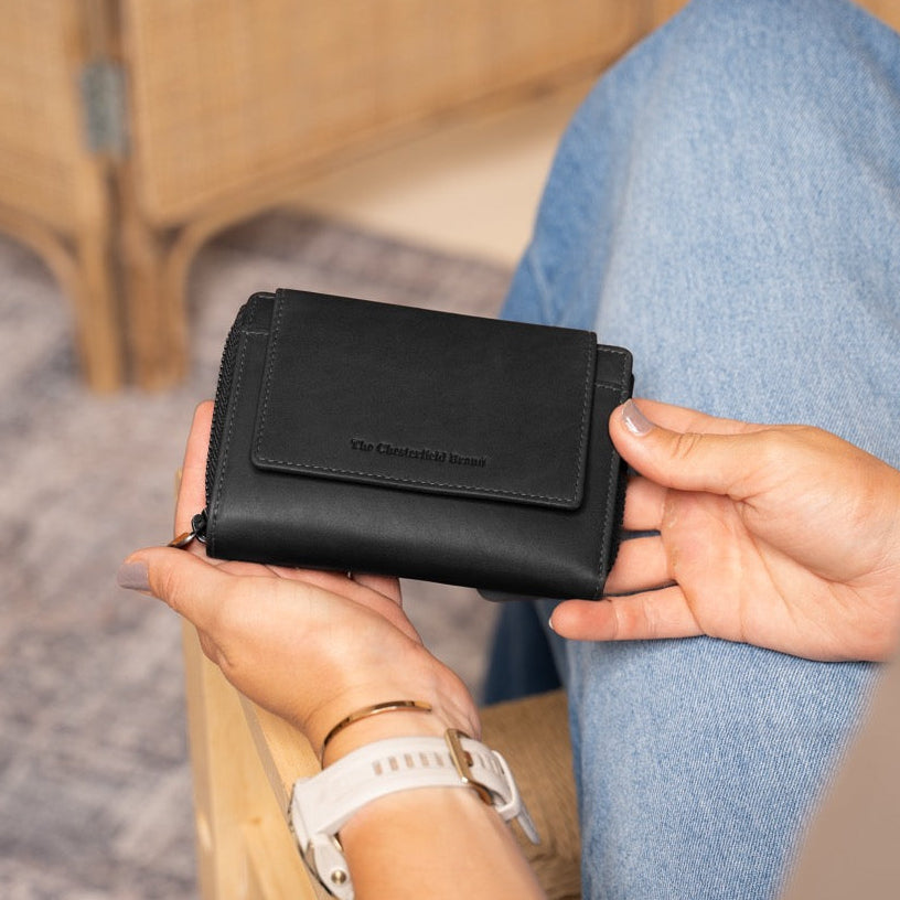 
Classic 100% Full-Grain leather Wallet - Rear Perspective Showing Reinforced Leather Straps & Stitching