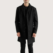 Petrillo Black Wool Single Breasted Coat in Black Synthetic Wool - Front Profile View &amp; Tailored Silhouette | Buy Online