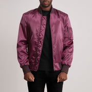 Quinton MA-1 Maroon Bomber Jacket - Lateral Side Profile View Showing Sleeve Cut &amp; Athletic Taper Fit