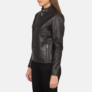 Brown Sheepskin Leather Biker Jacket - Back View Showing Tailored Shoulder Fit &amp; Clean Hemline