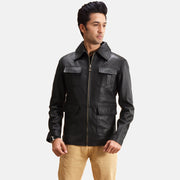 Raven Black Leather Jacket in Black Sheepskin Leather - Front Profile View &amp; Tailored Silhouette | Buy Online
