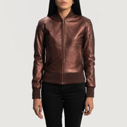 Women's Reida Maroon Leather Bomber Jacket in Maroon Sheepskin Leather - Front Profile View &amp; Tailored Silhouette | Buy Online