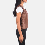 
Brown Sheepskin Leather Biker Jacket - Back View Showing Tailored Shoulder Fit & Clean Hemline