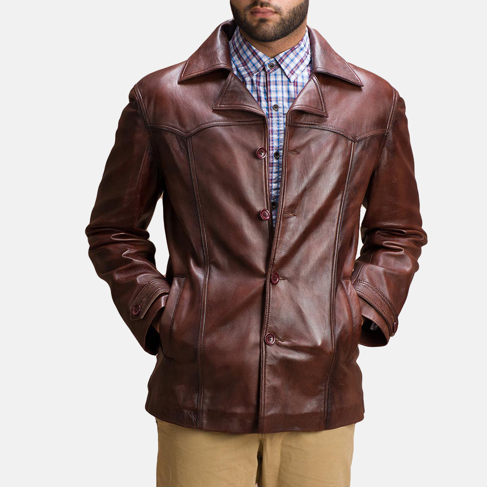 
Brown Sheepskin leather Coat - Back View Showing Tailored Shoulder Fit & Clean Hemline